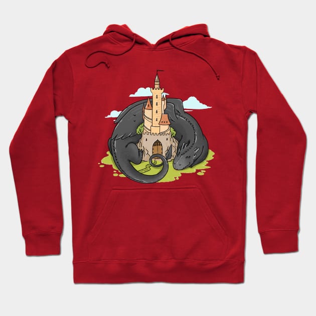 dragon laying near castle illustration Hoodie by Mako Design 